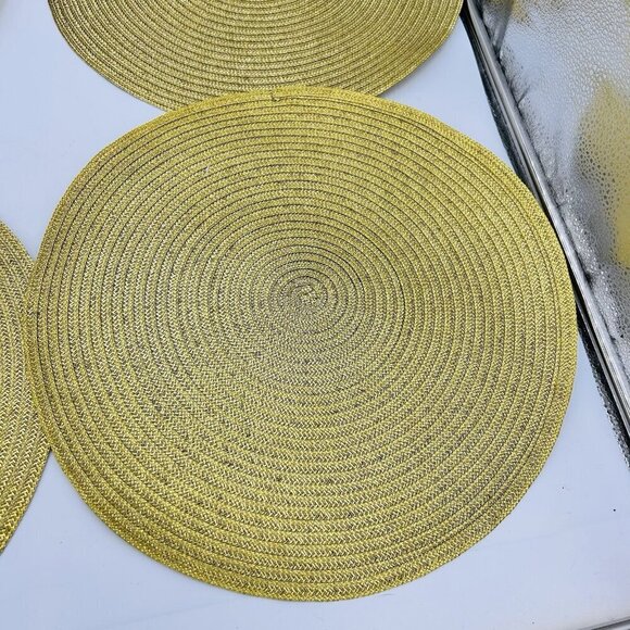 NWT Crate and Barrel Placemats 15" Round Rattan Woven Gold Set of 4 NEW - Picture 4 of 6